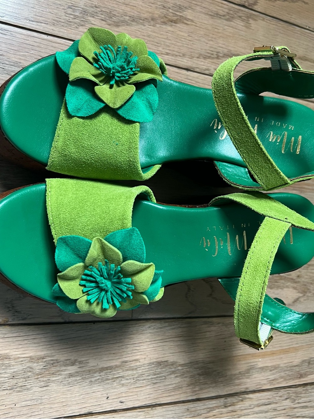 Green Floral wedge platform Suede Ankle-Strap Sandals - Women's
